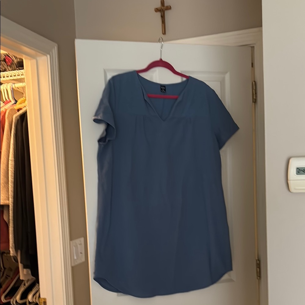 Blue Short Sleeve Boxy Mini Dress